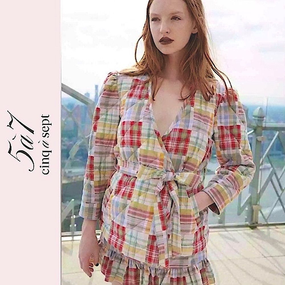NWT CINQ A SEPT Triss Quilted Patchwork Organic Cotton Wrap Jacket Belt XS Boho
